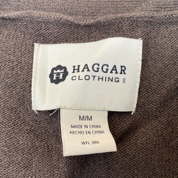 Haggar Mens Cardigan Sweater Medium Brown Button Up V-Neck Classic Knit Casual - Picture 2 of 8